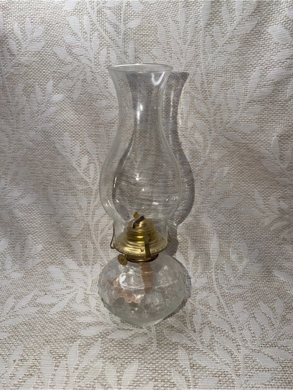 Vintage Clear Glass Hurricane Lamp with Brass Accents